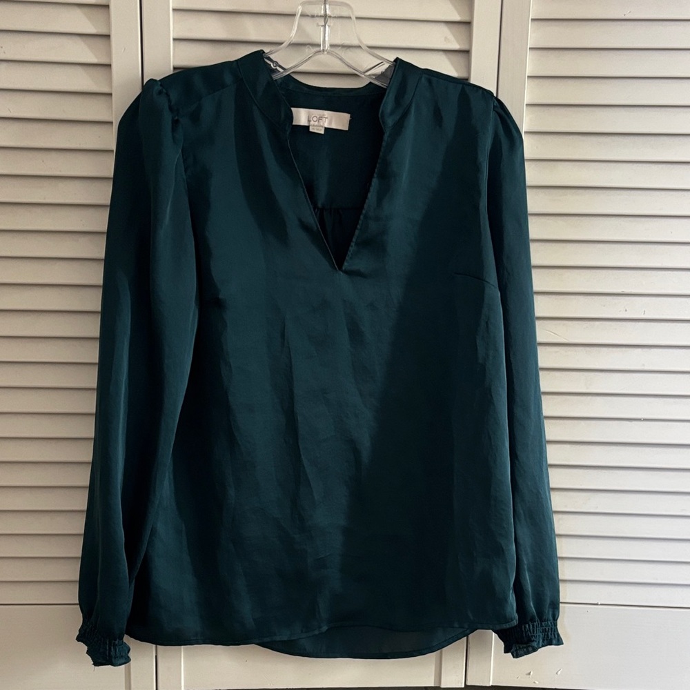Ann Taylor LOFT Teal Long Sleeve Blouse Sz XS